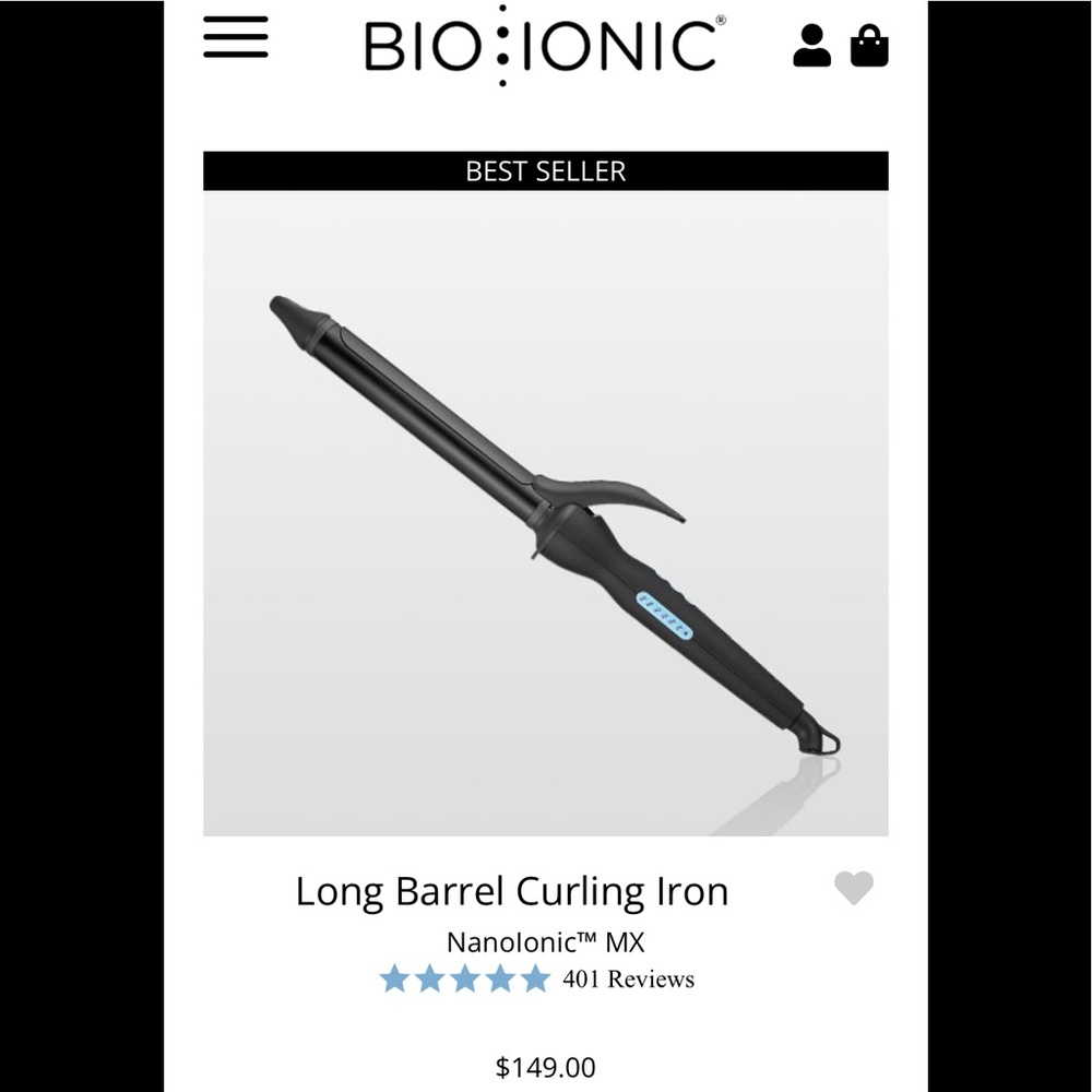 Bioionic 1.0 inch long barrel curling iron NWT